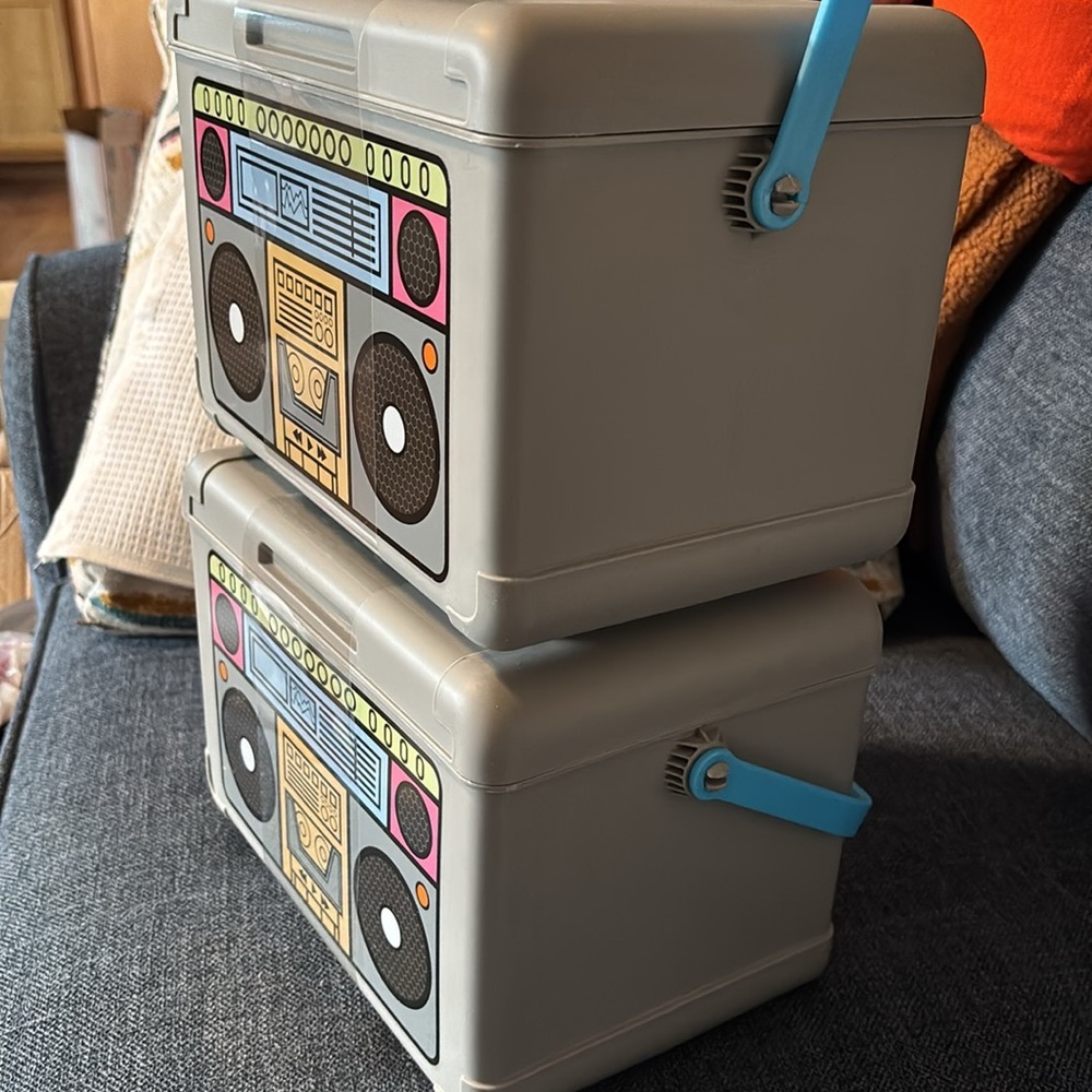 Kids Retro Boombox Storage Box - Gray with Blue Handle - Picture 8 of 8